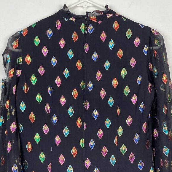 SALONI Silk Fil Coupe Marissa Mini Dress in Black Rainbow. * Read - Picture 8 of 15